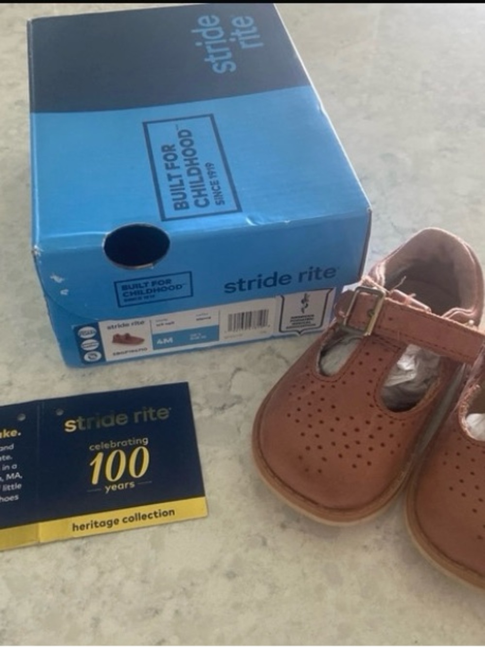 Stride Rite Brown Leather T-Strap Baby Walker Shoes size 4 months girls sierra